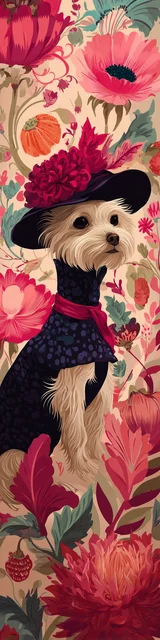 Free dog bookmarks featuring a black rimmed hat with pink flowers